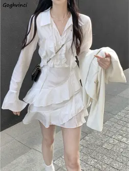 Donje Mini haljinu Dugih Rukava U Korejskom Stilu, Monotone Трапециевидное Suptilna Smještaj je Lijepo Novo Proljeće Uredski Donje Elegantan Moderan Haljinu