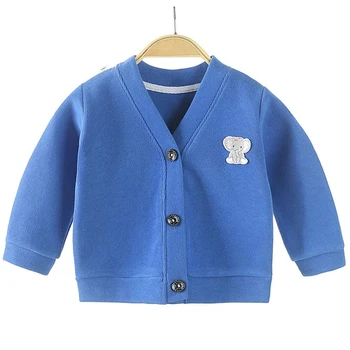 Džemper-kardigan od 4 do 5 godina, Unisex, Džemper za male dječake i djevojčice, Jesenski Dječje zimske odjeće s V-izrez, Однобортное pamučno kaput 12 m 24 m 3 godine