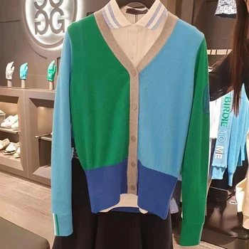 G4 Odjeća za golf, Ženski Jesensko-zimskom Novi Džemper za golf, Dres s V-izrez, Topli Kardigan Kontrastne