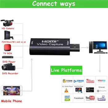 Mini 4K USB 2,0 3,0 HDMI Kartica za snimanje videa u 1080P 60 fps Ploča Telefon Računalne Igre Kutija Za Snimanje uživo