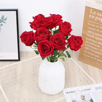 Umjetno Cvijeće Svilene Ruže Duga Grana Buket za Vjenčanje Ukras Kuće Lažni Biljke DIY Vijenac Pribor Pribor